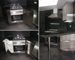 cocina puertas chapa inox cubierta granito negro